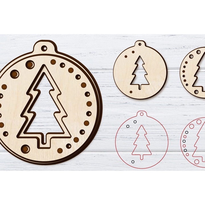 Cercei de Craciun din lemn, Intrahome, 3x3 cm, set cu 2 straturi