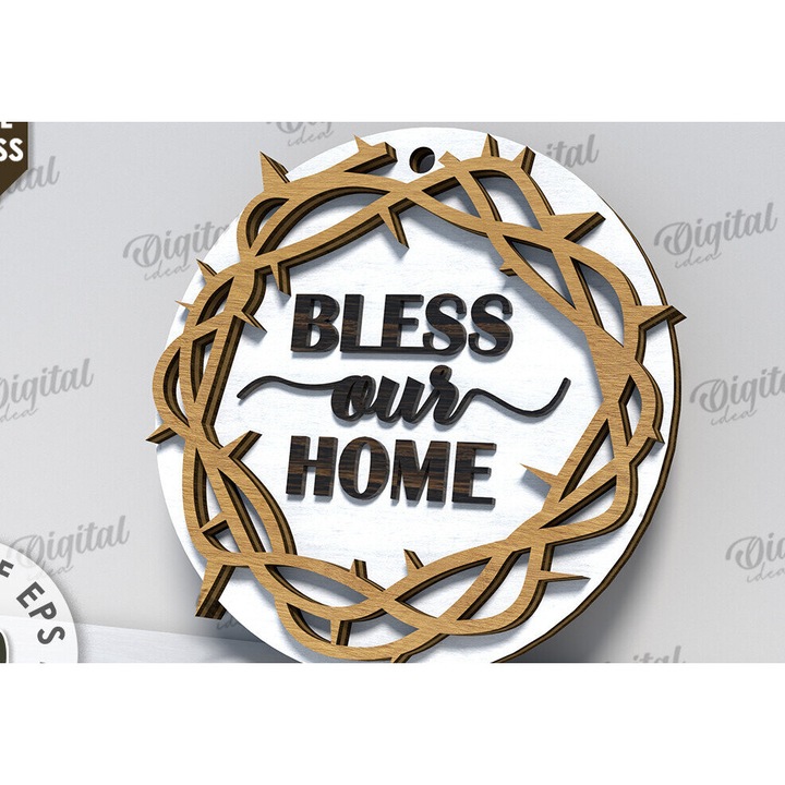 Placa tridimensionala din lemn, Intrahome, 30x20 cm, pentru decoratiuni si proiecte DIY