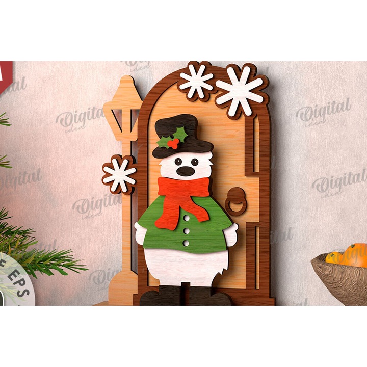 Set de accesorii decorative, Intrahome, arici tridimensional de Craciun, 15x15 cm, din plywood 3mm-4mm