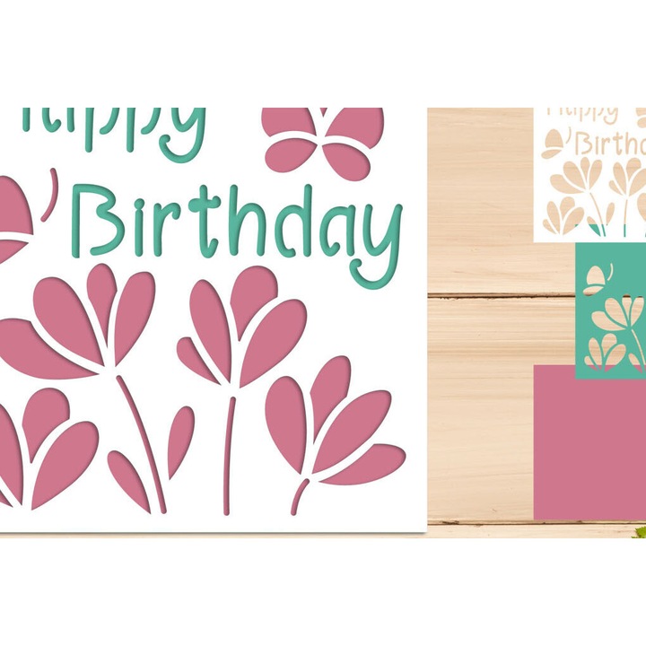 Felicitare tridimensionala cu flori, Intrahome, 8x8 cm, din plywood 3mm-4mm, pentru decoratiuni si proiecte DIY