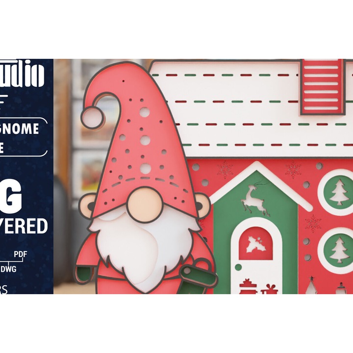 Gnom 3D Craciunesc din Plywood, 1200x1200 cm, set pentru decorare, Intrahome