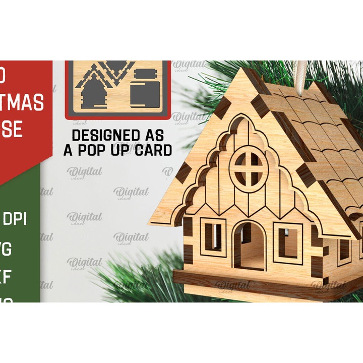 Set 2 felicitari 3D Craciun, Intrahome, dimensiuni 15x15 cm si 3x3 cm, din plywood 3mm-4mm