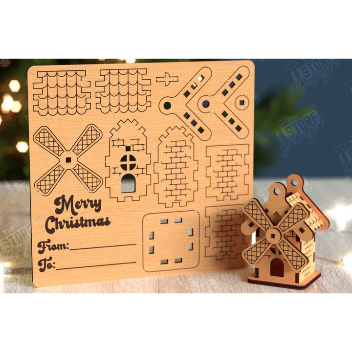 Felicitare 3D Christougenniatiko Spiti, Intrahome, 15x15 cm, din plywood, pentru decorare si proiecte DIY