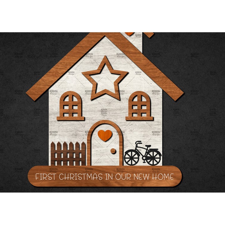 Placa decorativa, Intrahome, casa tridimensionala, 15x15 cm, din plywood 3mm-4mm, pentru decoratiuni si proiecte DIY