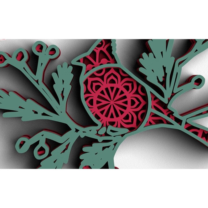 Figurina 3D Craciun Cardinal, Intrahome, 30x30 cm, din plywood 3mm-4mm, pentru decoratiuni si proiecte DIY