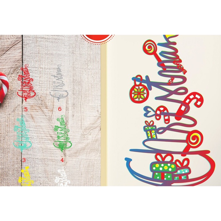 Copac tridimensional de Craciun din plywood, 30x20 cm, set decorativ, Intrahome