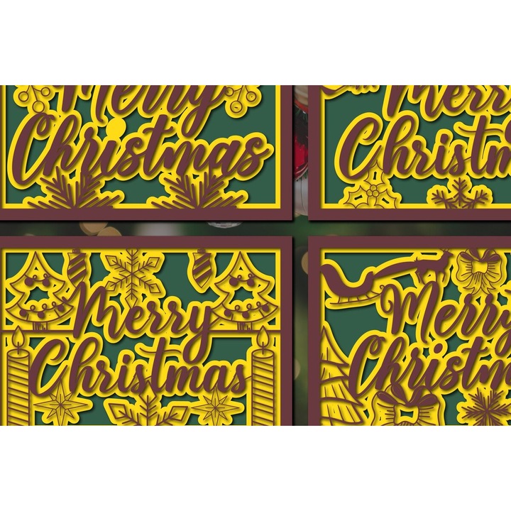 Pachet de carton 3D pentru Craciun, Intrahome, 15x15 cm, din plywood 3mm-4mm, ideal pentru decoratiuni si proiecte DIY