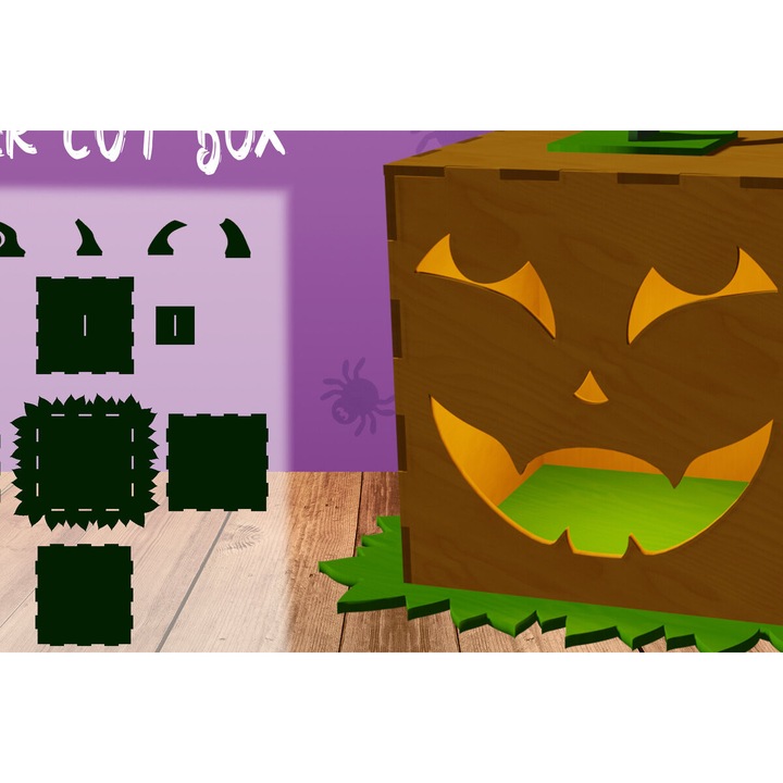 Decoratiune tridimensionala Jack O Lantern, Intrahome, 15x15 cm, din plywood 3mm-4mm, pentru proiecte DIY