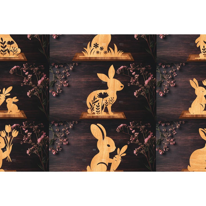 Taiere tridimensionala din lemn pentru Paste, Intrahome, 15x15 cm, din plywood 3mm-4mm, ideala pentru decoratiuni si proiecte DIY