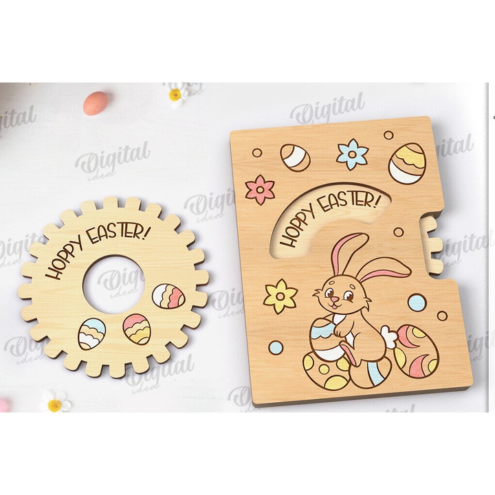 Set felicitari pascale, Intrahome, 15x15 cm, din plywood 3mm-4mm