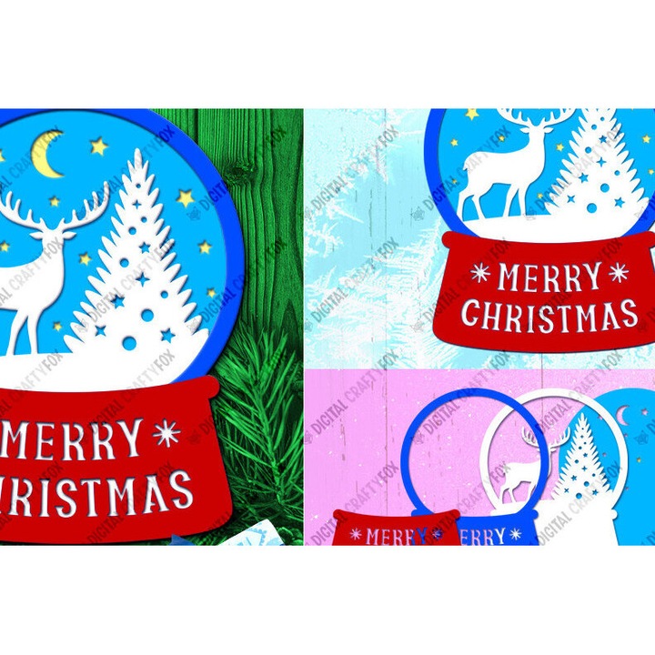 Glob de zapada 3D Cerb de Craciun, Intrahome, Plywood 3mm-4mm, 15x15 cm