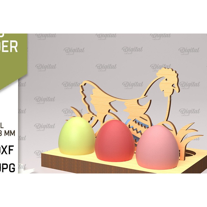 Suport tridimensional pentru oua de Paste, Intrahome, 15x15 cm, din plywood 3mm-4mm, ideal pentru decoratiuni si proiecte DIY