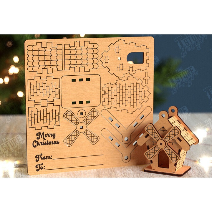 Felicitare 3D Christougenniatiko Spiti, Intrahome, 15x15 cm, din plywood, pentru decorare si proiecte DIY