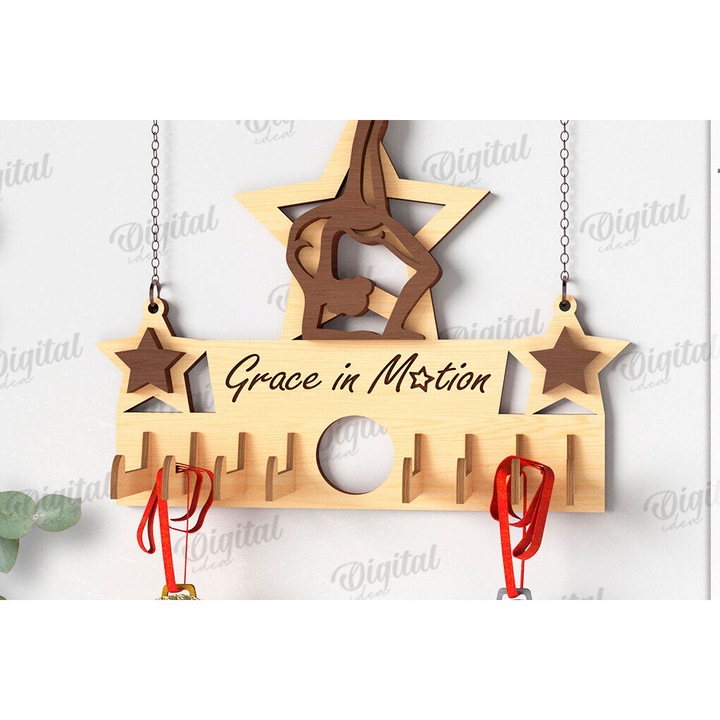 Suport medalii 3D Gimnastica, Intrahome, 30x20 cm, din plywood, pentru decorare si proiecte DIY