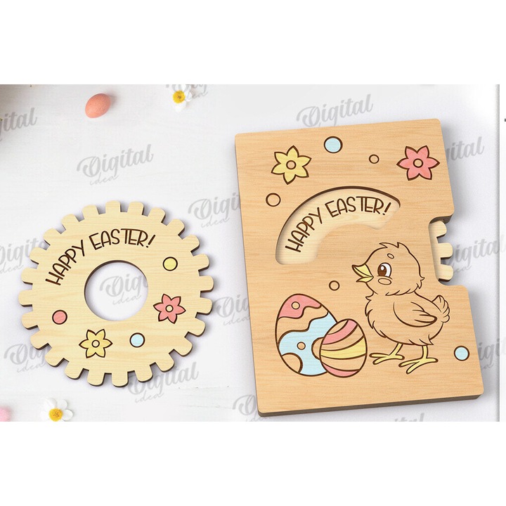 Felicitari set 3D din lemn, Intrahome, 15x15 cm, pentru decoratiuni si proiecte DIY