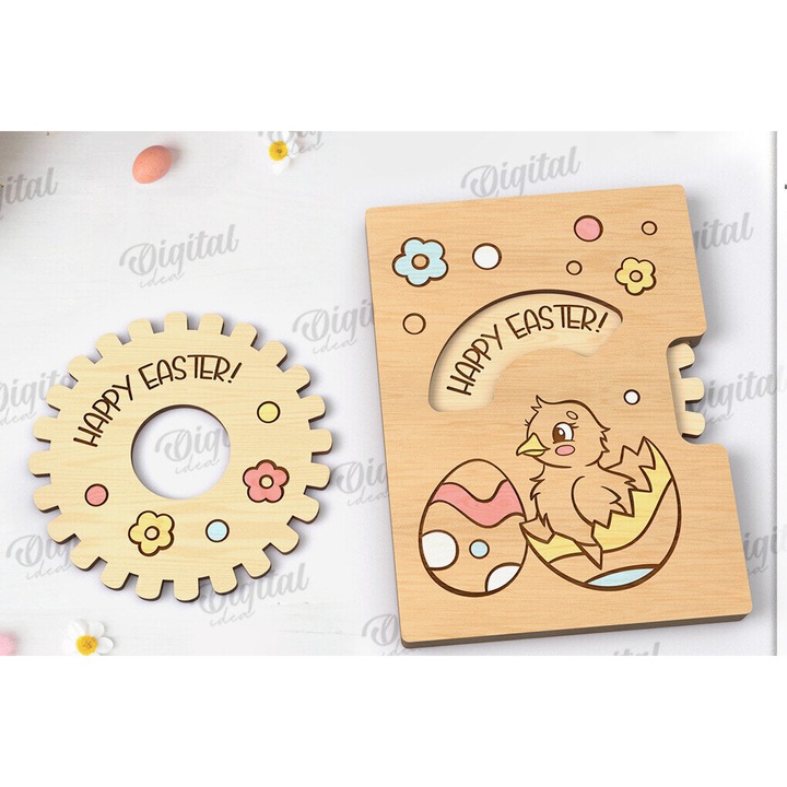 Set felicitari pascale din lemn, Intrahome, 15x15 cm, 3mm-4mm, pentru decoratiuni si proiecte DIY