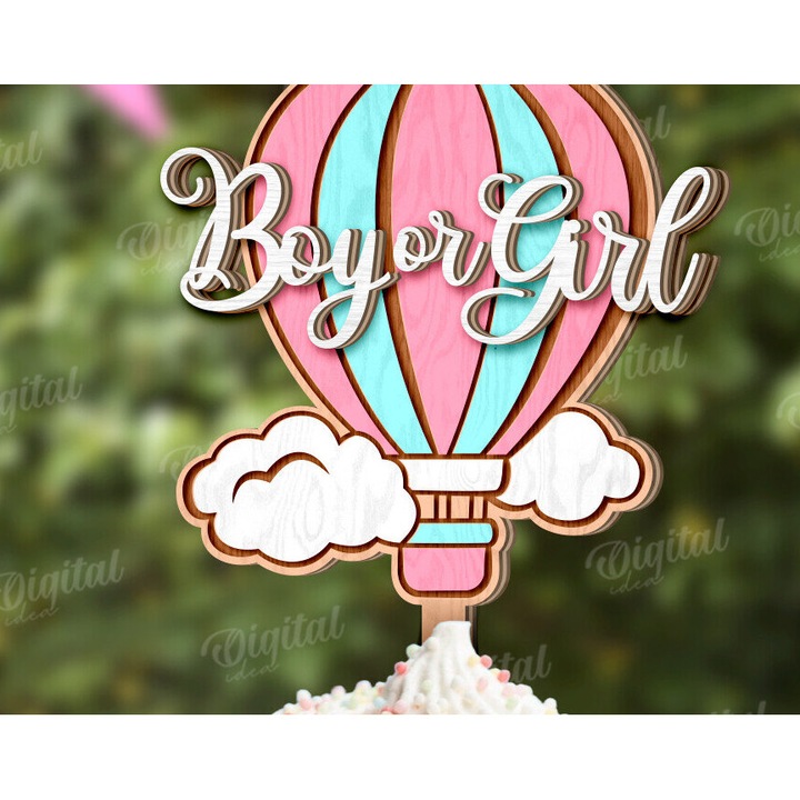 Topper tort 3D Gender Reveal, Intrahome, 30x20 cm, din plywood, pentru decoratiuni si proiecte DIY