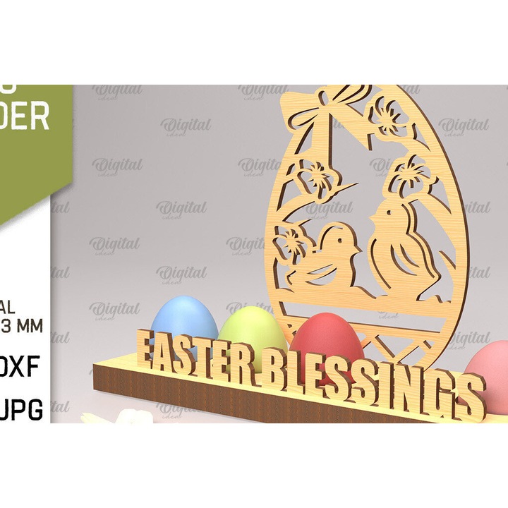 Suport tridimensional pentru oua de Paste, Intrahome, 15x15 cm, din plywood 3mm-4mm, ideal pentru decoratiuni si proiecte DIY