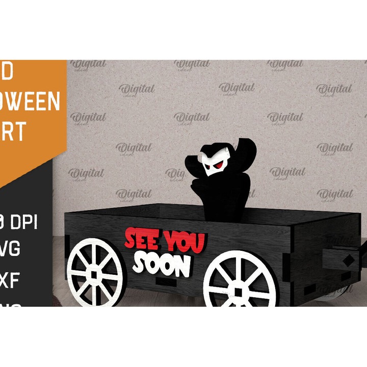 Carut 3D din lemn plywood, Intrahome, 15x15 cm, pentru decoratiuni si proiecte DIY