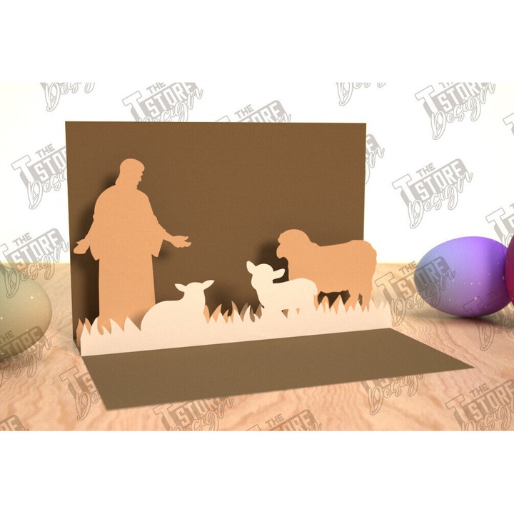 Felicitare Trisdiastate Paschaline Anadyomene, 15x15 cm, Plywood 3mm-4mm, Multicolor, Set