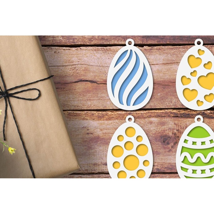 Set de etichete pascale 3D, Intrahome, din plywood, 8x8 cm, pentru decoratiuni si proiecte DIY