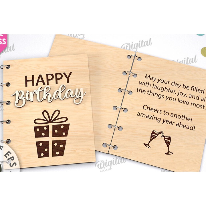 Felicitari set 3D din lemn, Intrahome, 15x15 cm, pentru decoratiuni si proiecte DIY