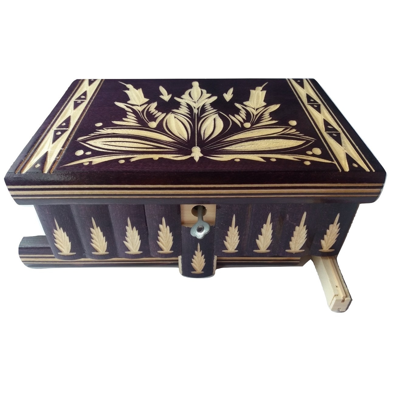 Cutie secreta mare, culoare mov , cutie puzzle cu cheia ascunsa