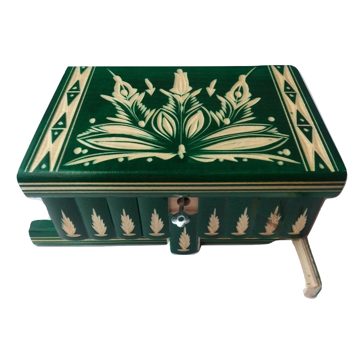 Cutie secreta mare, culoare verde , cutie puzzle cu cheia ascunsa