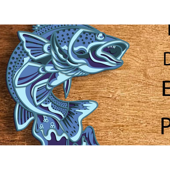 Decoratiune 3D Fish Multilayer Mandala, Intrahome, Plywood 3mm-4mm, 30x30 cm