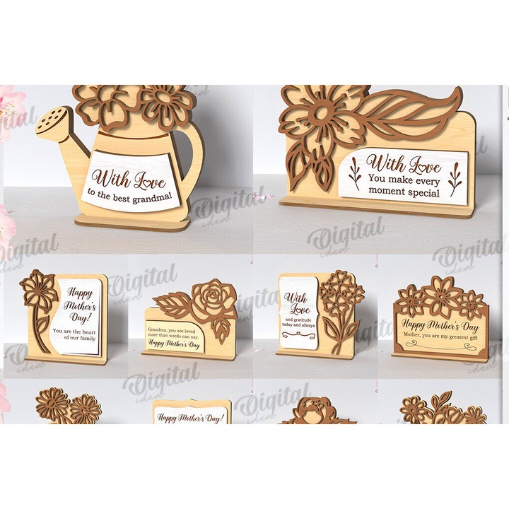 Placa tridimensionala florala din plywood, 30x20 cm, pentru decoratiuni si proiecte DIY, Intrahome