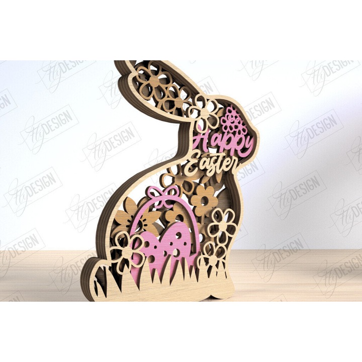 Decoratiune 3D din lemn, Intrahome, pentru Paste, 15x15 cm, din plywood 3mm-4mm