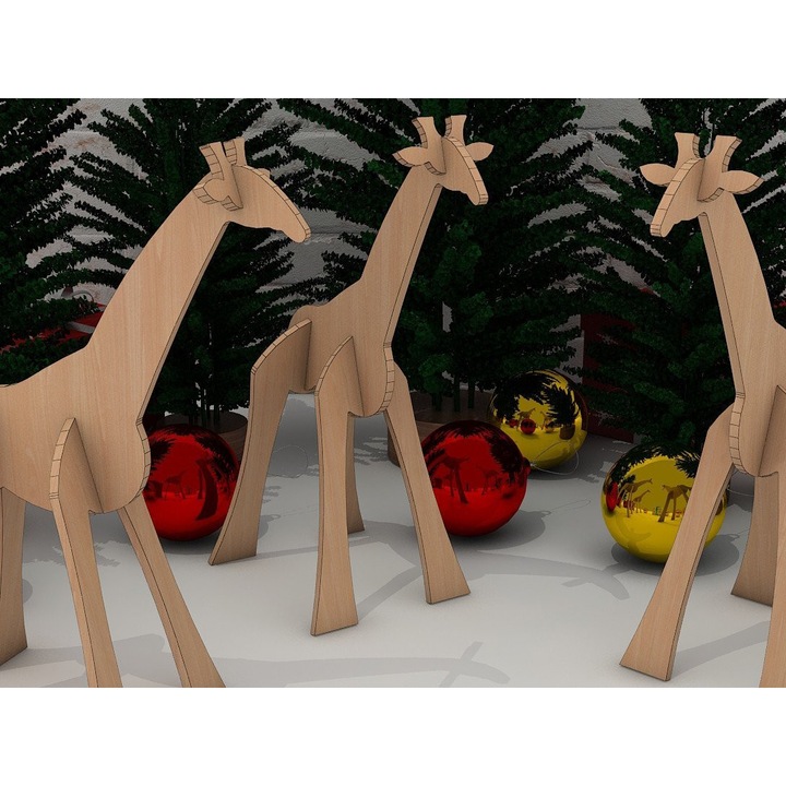 Puzzle tridimensional cu animale, Intrahome, 30x20 cm, din plywood 3mm-4mm, ideal pentru decorare si proiecte DIY