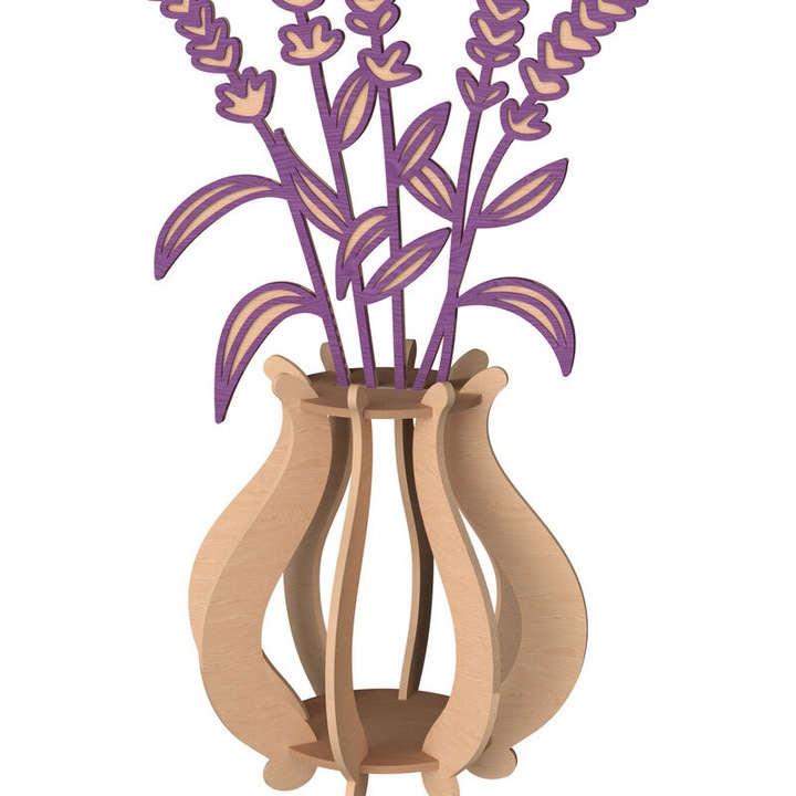 Vaza tridimensionala din lemn, Intrahome, 30x20 cm, pentru decoratiuni si proiecte DIY