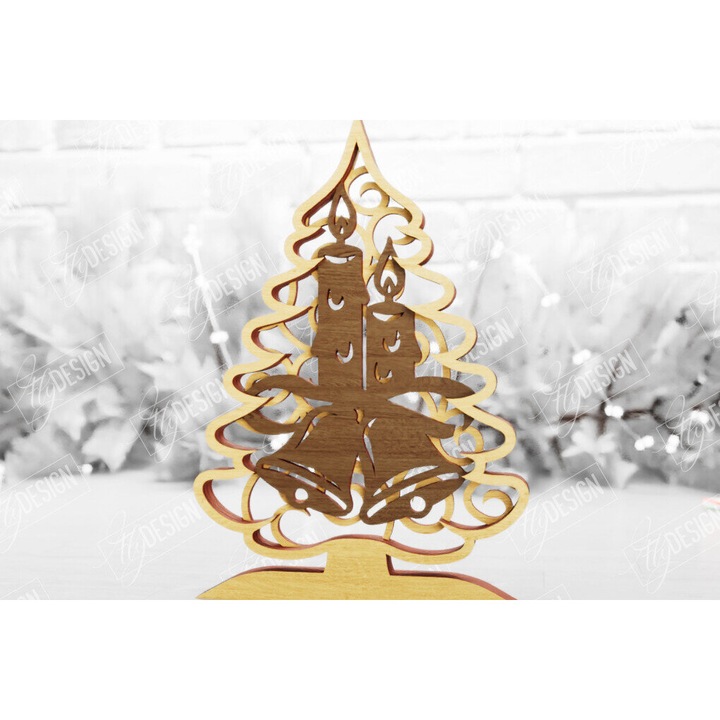 Brad de Craciun 3D din lemn, Intrahome, 15x15 cm, pentru decoratiuni si proiecte DIY