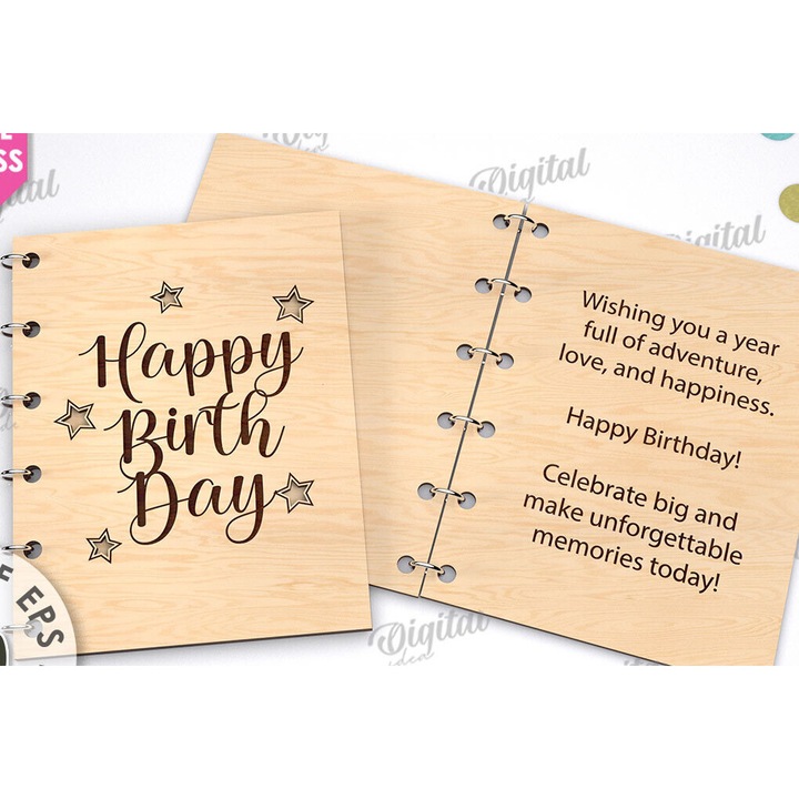 Felicitari set 3D din lemn, Intrahome, 15x15 cm, pentru decoratiuni si proiecte DIY