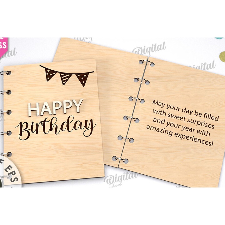 Felicitari din lemn Plywood 3mm-4mm, Intrahome, 15x15 cm, set, pentru decoratiuni si proiecte DIY