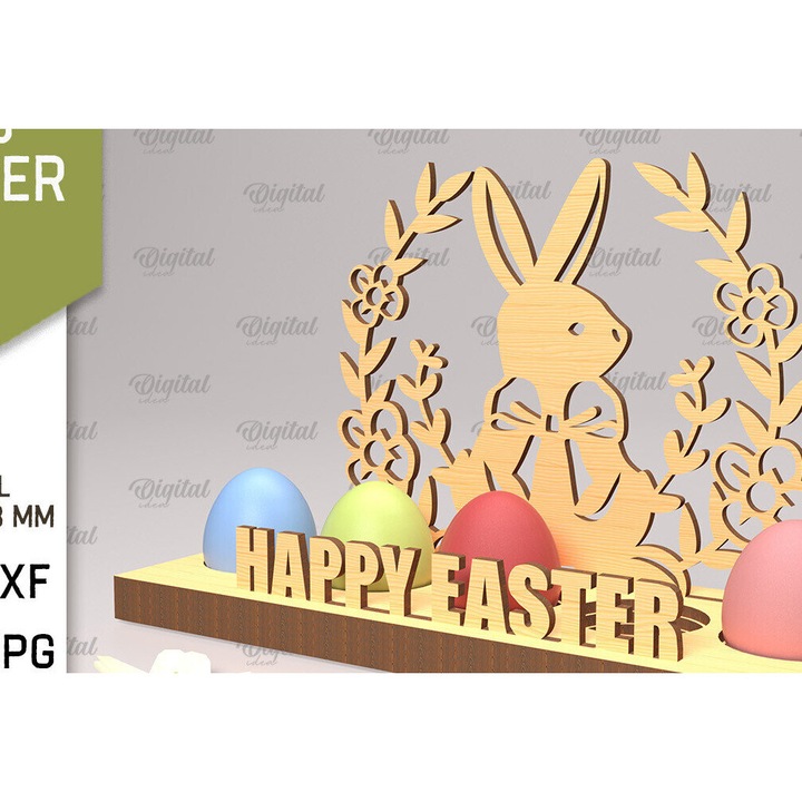 Suport tridimensional pentru oua de Paste, Intrahome, 15x15 cm, din plywood 3mm-4mm, ideal pentru decoratiuni si proiecte DIY