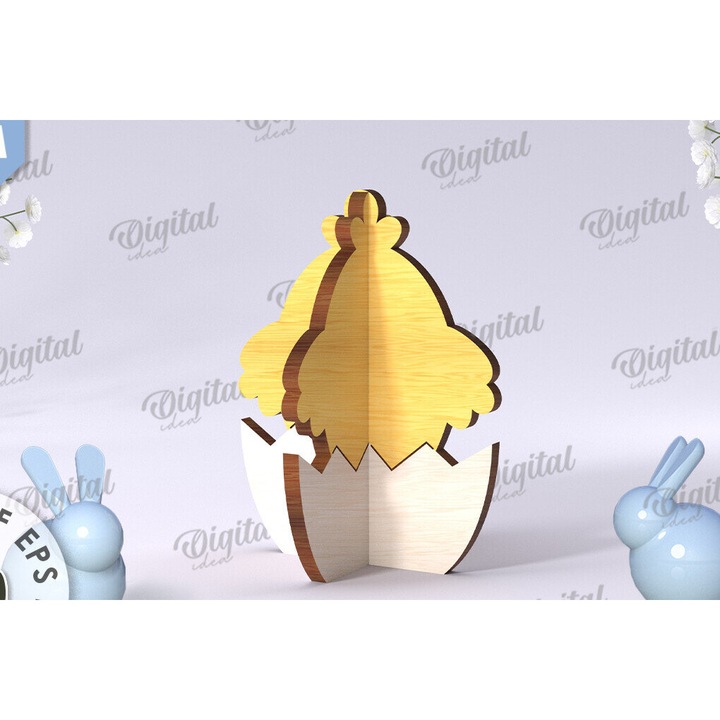 Set de decoratiuni de Paste, Intrahome, taiate in 3D, 15x15 cm, din plywood 3mm-4mm