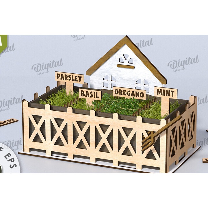 Ghiveci 3D din lemn, Intrahome, 30x20 cm, pentru decorare si proiecte DIY