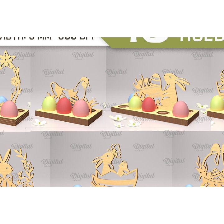 Set de decupaje din lemn cu laser pentru Paste, Intrahome, 15x15 cm, din plywood 3mm-4mm