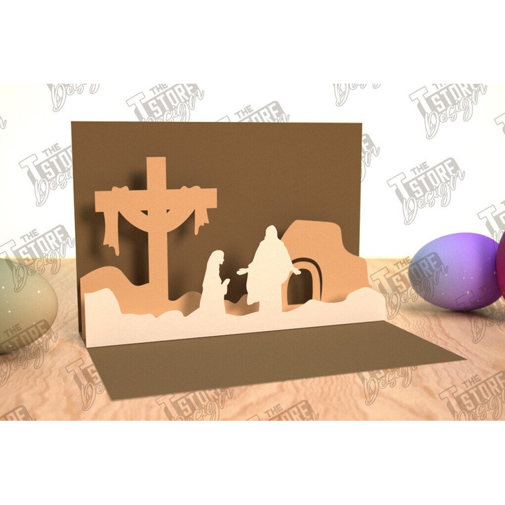 Felicitare Trisdiastate Paschaline Anadyomene, 15x15 cm, Plywood 3mm-4mm, Multicolor, Set