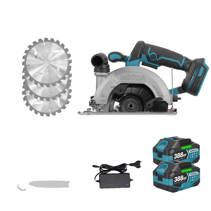 Fierastrau circular, 150mm, motor fara perii, 2 baterii, unghi de taiere 0-45 grade, adancime taiere 55mm