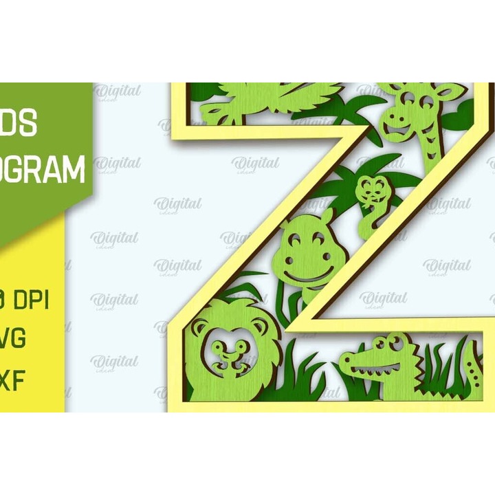 Monograma tridimensionala din lemn, Letter Z, 30x20 cm, set, Intrahome