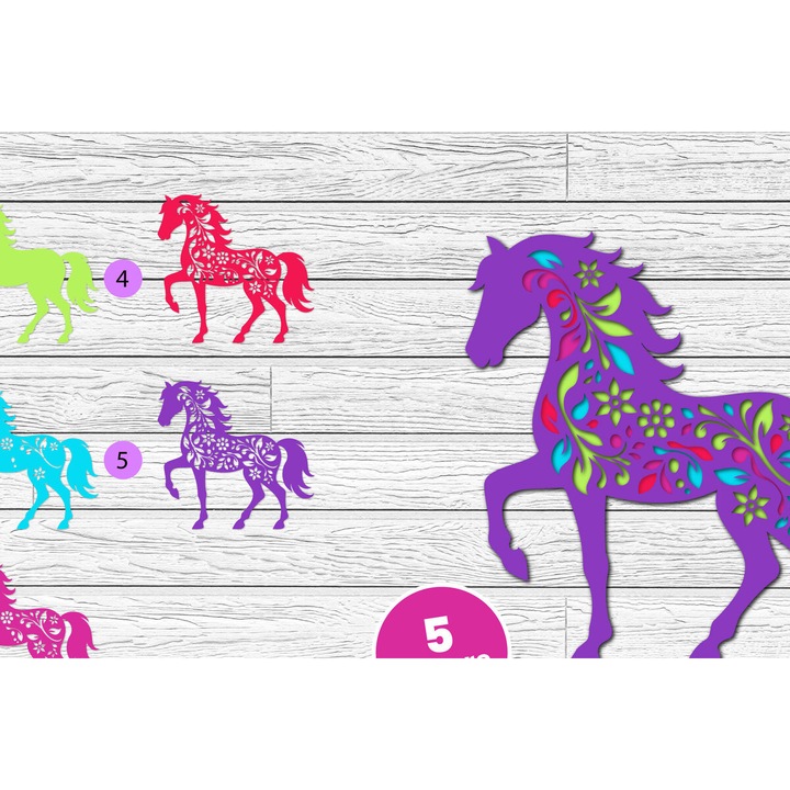 Decoratiune 3D din lemn, Intrahome, cal de hartie stratificat, 12x12 cm, pentru decorare si proiecte DIY