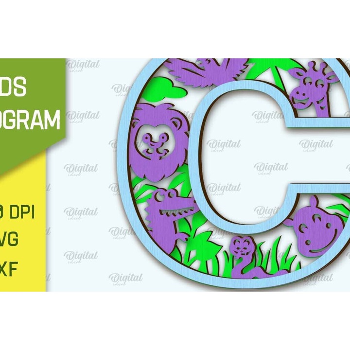 Monograma tridimensionala din lemn, Intrahome, litera C, 30x20 cm, pentru decorare si proiecte DIY