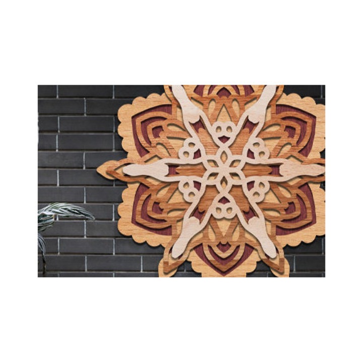 Design Mandala 3D Stratificat, Intrahome, Plywood 3mm-4mm, 30x30 cm, pentru decoratiuni si proiecte DIY