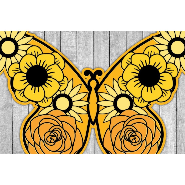 Fluture 3D din lemn taiat, Intrahome, 15x15 cm, set pentru decoratiuni interioare