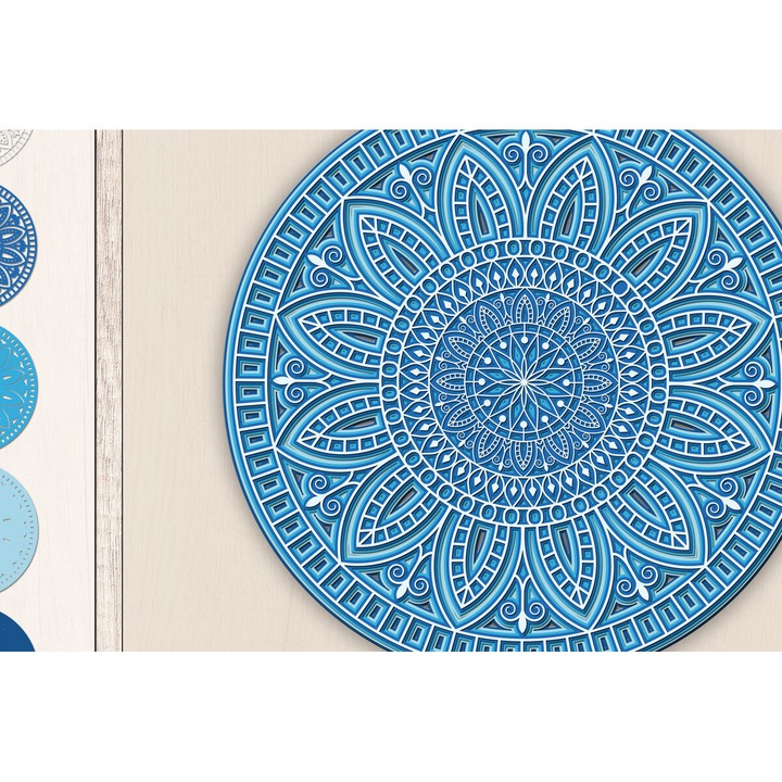 Arta Mandala 3D Stratificata, Intrahome, Plywood 3mm-4mm, 30x30 cm, pentru decoratiuni si proiecte DIY