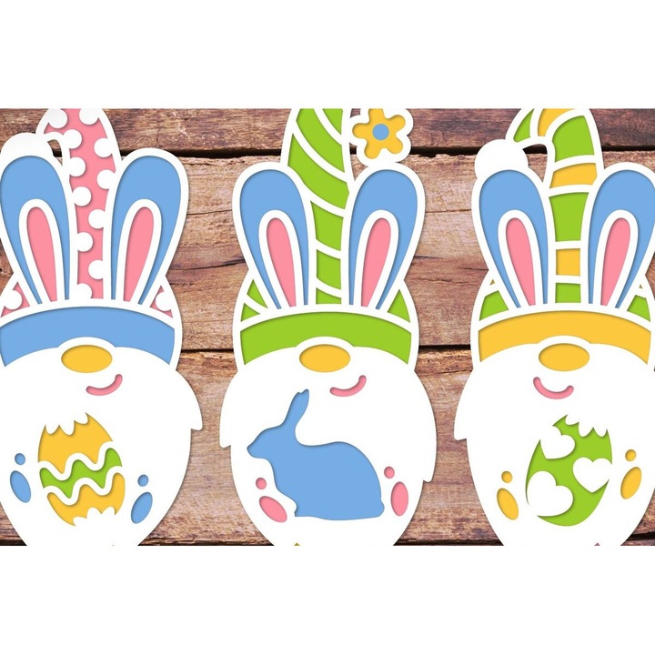 Gnom de Paste 3D stratificat, Intrahome, 40x40 cm, din plywood 3mm-4mm, pentru decoratiuni si proiecte DIY