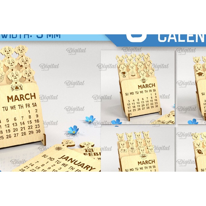 Calendar 3D stratificat, Intrahome, dimensiune 30x20 cm, din plywood, ideal pentru decorare si proiecte DIY